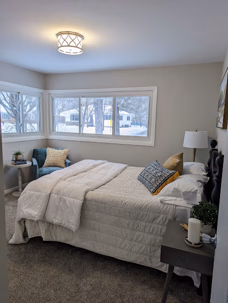Primary bedroom — new drywall after mold mitigation — St. Cloud, MN remodel by Simply Enhanced Homes